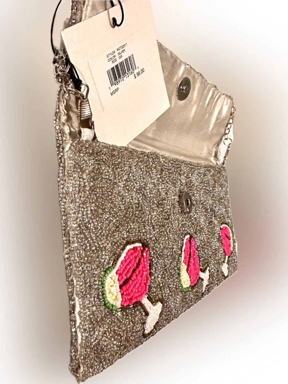 NWT RachelZoe Beaded 3pc set Margarita glass Clutch-Coin Purse & Keychain charm